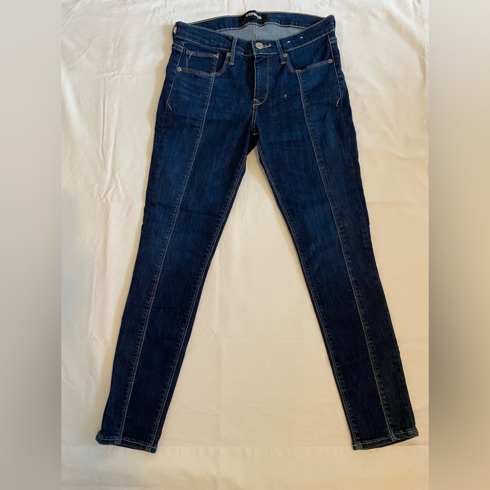 Express dark wash mid rise ankle leggings